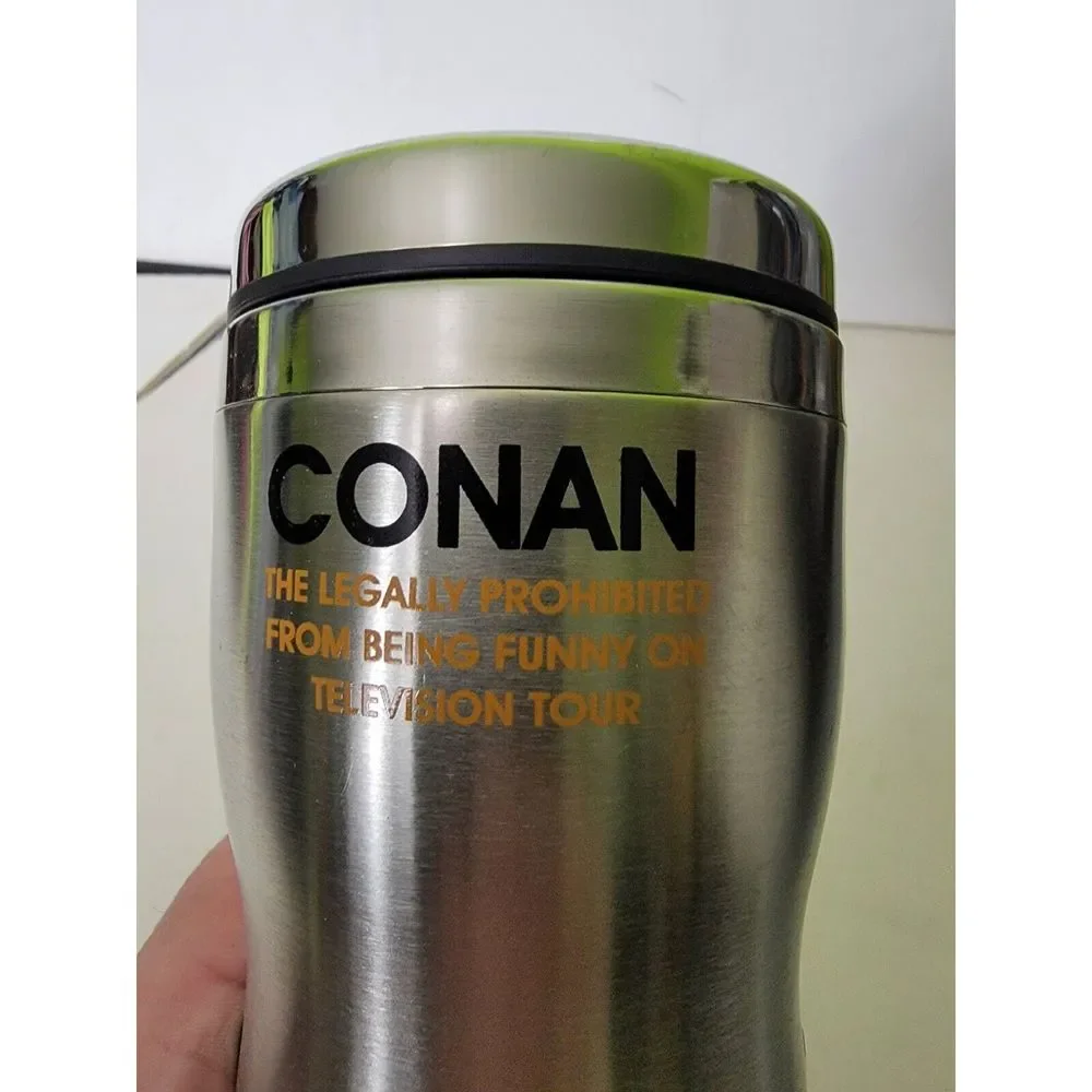 Rare Conan O'brien Coffee Cup Travel Stainless Steel Legally Prohibited Funny Tv